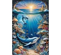 Sunrise Dolphin Jigsaw Puzzles for Adults 500 Pieces Educational Toys Challenging Game 500 Piece Puzzles for Adults for The Whole for Women Gifts for Men