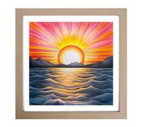 Sunrise Drawing Framed Print | 18x18 Inch Oak Framed Wall Art | Ready to Hang | Modern Landscape Picture | Living Room Bedroom Lounge Office