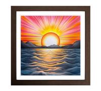 Sunrise Drawing Framed Print | 18x18 Inch Walnut Framed Wall Art | Ready to Hang | Modern Landscape Picture | Living Room Bedroom Lounge Office