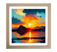 Sunrise Fauvism Framed Print | 18x18 Inch Oak Framed Wall Art | Ready to Hang | Modern Landscape Picture | Living Room Bedroom Lounge Office