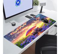 Sunrise Flowers Animals Large Gaming Mouse Pad, XXL Extended Gamer Mouse Mat with Stitched Edges, 23.6x15.7x0.08 inch Non-Slip Rubber Base Gaming Desk Mat, Big Long Mousepad for Work, Game, Office