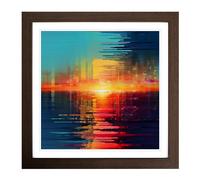 Sunrise Glitch Art No.1 Framed Print | 18x18 Inch Walnut Framed Wall Art | Ready to Hang | Eclectic Landscape Picture | Living Room Bedroom Lounge Office