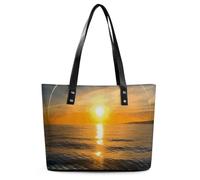 Sunrise Horizon Leather Tote Bag for Women Work Shoulder Purses with Zipper Waterproof Large Computer Shoulder Bag Fashion Ladies Shoulder Handbag Reusable Shopping Bags