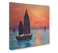 Sunrise in Taiwan by Fujishima Takeji Canvas Print | Gallery Wrapped 30mm Frame Wall Art | 14x14 inches | Ready to Hang | Modern Landscape Picture | Living Room Bedroom Lounge Office