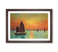 Sunrise in Taiwan by Fujishima Takeji Framed Print | A2 Walnut Framed Wall Art | Ready to Hang | Modern Landscape Picture | Living Room Bedroom Lounge Office