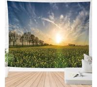 Sunrise in the Field Tapestry Wall Hanging Countryside Scenery Extra Large Tapestry Fabric Wall Hangings Art 3D Print Tapestries for Bedroom Living Room Home Decor 230x230 cm a-9097