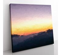 Sunrise in Vigolo Vattaro Italy in Abstract Modern Canvas Wall Art Print Ready to Hang, Framed Picture for Living Room Bedroom Home Office Décor, 50x50 cm (20x20 Inch)