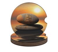 Sunrise Landscape Zen Stone Car Coasters, 4PCS Non-Slip Car Cup Holder Coasters with Cork Base, Heat Resistant & Waterproof Drink Coaster for Women Men