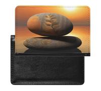 Sunrise Landscape Zen Stone Passport Holder with 3 Card Slots, Portable PU Leather Travel Wallet, Slim Protective Cover for Passport, ID, Credit Cards