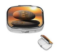 Sunrise Landscape Zen Stone Pill Box 2 Compartment Medicine Pill Organizer Square Pill Case for Purse & Pocket Travel Pillbox Portable Metal Medicine Vitamin Fish Oil Organizer Unique Gift