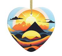 Sunrise Mountain Ceramic Christmas Heart Pendant, The Pottery Piece is Available with Silk Thread