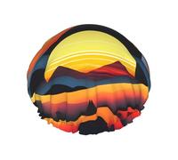 Sunrise Mountain Double Layer Waterproof Shower Cap For Women, Reusable Bath Hat With Elastic Band, Keep Hair Dry For Shower And Skincare