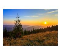 Sunrise Mountain Landscape Backdrop Picturesque Sunset Foggy Mountains Valley Photography Background Fantastic Sunny Hills Under Morning Sky Backdrop for Hiking Travel Vacation Background 7x5ft