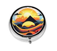 Sunrise Mountain Printed Round Medicine Box with 3 compartments for Portable Medicine Storage