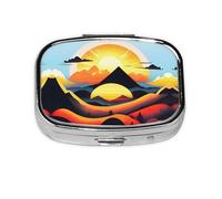 Sunrise Mountain Square mini Pill Box, Travel Pill Box, can be Put into Wallet or Pocket to Store a Variety of Small Items