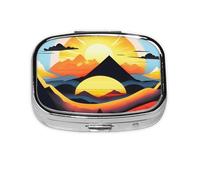 Sunrise Mountain Square Pill Box Lightweight and Portable, with 2 Plastic Inserts, Suitable for Carrying in Pockets or Wallets.
