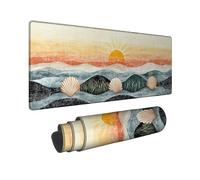 Sunrise Ocean Large Gaming Mouse Pad, Pastel Waves Shells Stitched Edge Mousepad, Rubber Non-Slip Washable Gaming Mouse Pad for Home and Office Computer, Laptop 16x36 Inch