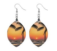 Sunrise of on The Sea Wooden Earrings for Women, Vintage Elegant Wood Jewelry, Lightweight Earrings for Wedding, Party, Everyday Jewelry Gift, Apricot shaped, Wood, wood
