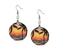 Sunrise of on The Sea Wooden Earrings for Women, Vintage Elegant Wood Jewelry, Lightweight Earrings for Wedding, Party, Everyday Jewelry Gift, Circular, Wood, wood