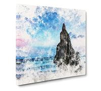 Sunrise on a Beach in Spain Watercolour Canvas Print | Gallery Wrapped 30mm Frame Wall Art | 14x14 inches | Ready to Hang | Modern Seascape Picture | Living Room Bedroom Lounge Office