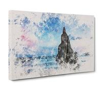 Sunrise on a Beach in Spain Watercolour Canvas Print | Gallery Wrapped 30mm Frame Wall Art | 30x20 inches | Ready to Hang | Modern Seascape Picture | Living Room Bedroom Lounge Office