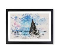 Sunrise on a Beach in Spain Watercolour Framed Print | A2 Black Framed Wall Art | Ready to Hang | Modern Beach Picture | Living Room Bedroom Lounge Office