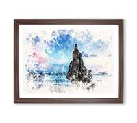 Sunrise On A Beach In Spain Watercolour Modern Framed Print | A3 Walnut Framed Wall Art | Ready to Hang | Modern Beach Picture | Living Room Bedroom Lounge Office