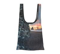 Sunrise On Beach Print Reusable, Foldable,Washable Grocery Bags Foldable in A Pouch Eco Tote Shopping Bag,Daily Shopping Loading