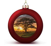 Sunrise on Big Tree Christmas Ball Ornaments 2.4 Inch, Shatterproof Plastic Xmas Balls Funny Christmas Tree Ornaments Hanging Balls for Holiday Party Home Decor, 1PCS