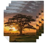 Sunrise on Big Tree Cloth Napkins 18 X 18 Inch, 4 PCS Polyester Napkins, Soft & Absorbent Cloth Dinner Napkin for Wedding, Party, Restaurant, Elegant Table Decor