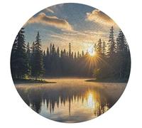 Sunrise on The Lake Jigsaw Puzzle Challenging Round Animals Puzzle Wooden Jigsaw Puzzles for Adults Families 195 PCS