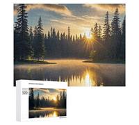 Sunrise on The Lake Wooden Puzzles for Adults 500 PCS Unique Shape Puzzles Wall Art Home Decor for Puzzle Lovers, Family, Friend Creative Gift Toys