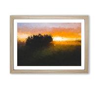 Sunrise Over a Meadow in Abstract Framed Print | A2 Oak Framed Wall Art | Ready to Hang | Abstract Landscape Picture | Living Room Bedroom Lounge Office
