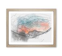Sunrise Over A Mountain In Abstract Modern Art Framed Wall Art Print, Ready to Hang Picture for Living Room Bedroom Home Office Décor, Oak A4 (34 x 25 cm)