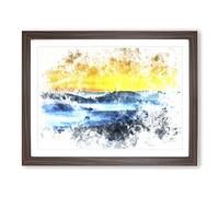 Sunrise Over A Tea Plantation Watercolour Modern Framed Print | A4 Walnut Framed Wall Art | Ready to Hang | Modern Food Picture | Living Room Bedroom Lounge Office