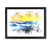 Sunrise Over A Tea Plantation Watercolour Modern Framed Wall Art Print, Ready to Hang Picture for Living Room Bedroom Home Office Décor, Black A2 (64 x 46 cm)