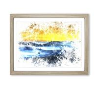 Sunrise Over A Tea Plantation Watercolour Modern Framed Wall Art Print, Ready to Hang Picture for Living Room Bedroom Home Office Décor, Oak A4 (34 x 25 cm)
