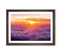 Sunrise Over Bali in Abstract Framed Print | A2 Walnut Framed Wall Art | Ready to Hang | Abstract Landscape Picture | Living Room Bedroom Lounge Office