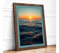 Sunrise Over Calm Waters Coastal Framed Wall Art Print A1 (84.1×59.4cm) Walnut, Wall Decor for Living Room, Bedroom, Office & Home, Ready to Hang, Art Gift