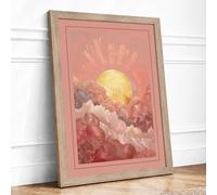 Sunrise Over Clouds Minimalist Framed Wall Art Print A3 Oak Frame