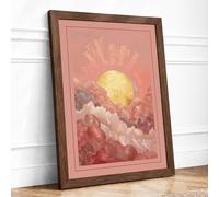 Sunrise Over Clouds Minimalist Framed Wall Art Print A3 Walnut Frame