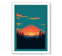 Sunrise Over Evergreens Minimalist Framed Wall Art Print A3 (42×29.7cm) White, Wall Decor for Living Room, Bedroom, Office & Home, Ready to Hang, Art Gift