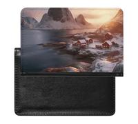 Sunrise Over Hamnoy Passport Holder with 3 Card Slots, Portable PU Leather Travel Wallet, Slim Protective Cover for Passport, ID, Credit Cards