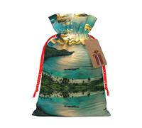 Sunrise Over Hanauma Bay Oahu Hawaii Print Festive Red Drawstring Bag, Small Favors Pouch Ideal For Christmas Party Gifting-S Size