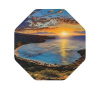 Sunrise Over Hanauma Bay Oahu Hawaii Print Leather Coaster Set of 6, Octagon Coasters Table Decorative Coffee Cup Beverage Coasters Wine Beer Bar Coasters for Hot Drinks Table Protection