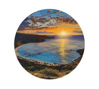 Sunrise Over Hanauma Bay Oahu Hawaii Print Leather Coaster Set of 6, Round Shape Coasters Table Decorative Coffee Cup Beverage Coasters Wine Beer Bar Coasters for Hot Drinks Table Protection