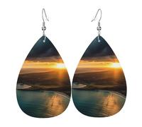 Sunrise Over Hawaii Earrings for Women Faux Leather Earring Teardrop Dangle Earrings Lightweight Jewelry Gift