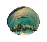 Sunrise Over Hawaii Print Premium Double Layer Shower Cap For Women With Reusable Shower Cap For Hair - Waterproof Plastic Cap - Shower Caps For Long, Short And Curly Hairs