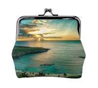 Sunrise Over Hawaii Women's Leather Kiss-Lock Coin Purse,Double-Sided Full Print Pattern,Ultra-Fine Fiber Leather,Small Clutch Wallet for Cash,Cards,Coins