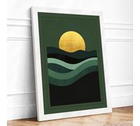 Sunrise Over Hills Minimalist Framed Wall Art Print A1 White Frame
